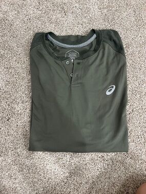 ASICS Men's Olive Green Performance Henley Polo